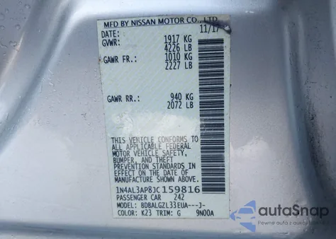 2018 Nissan Altima 2.5 S z USA, uszkodzony, nr VIN 1N4AL3AP8JC159816